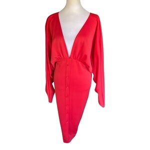 NWT Asos Curve Red Plunge Neckline Midi Dress Women’s Size 14